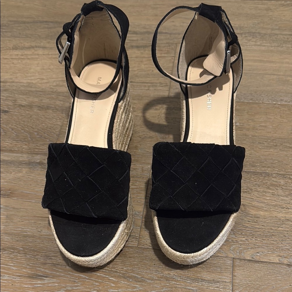 Black Wedge Sandals with Adjustable Ankle Straps